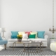 Colorful couch in an interior living room.